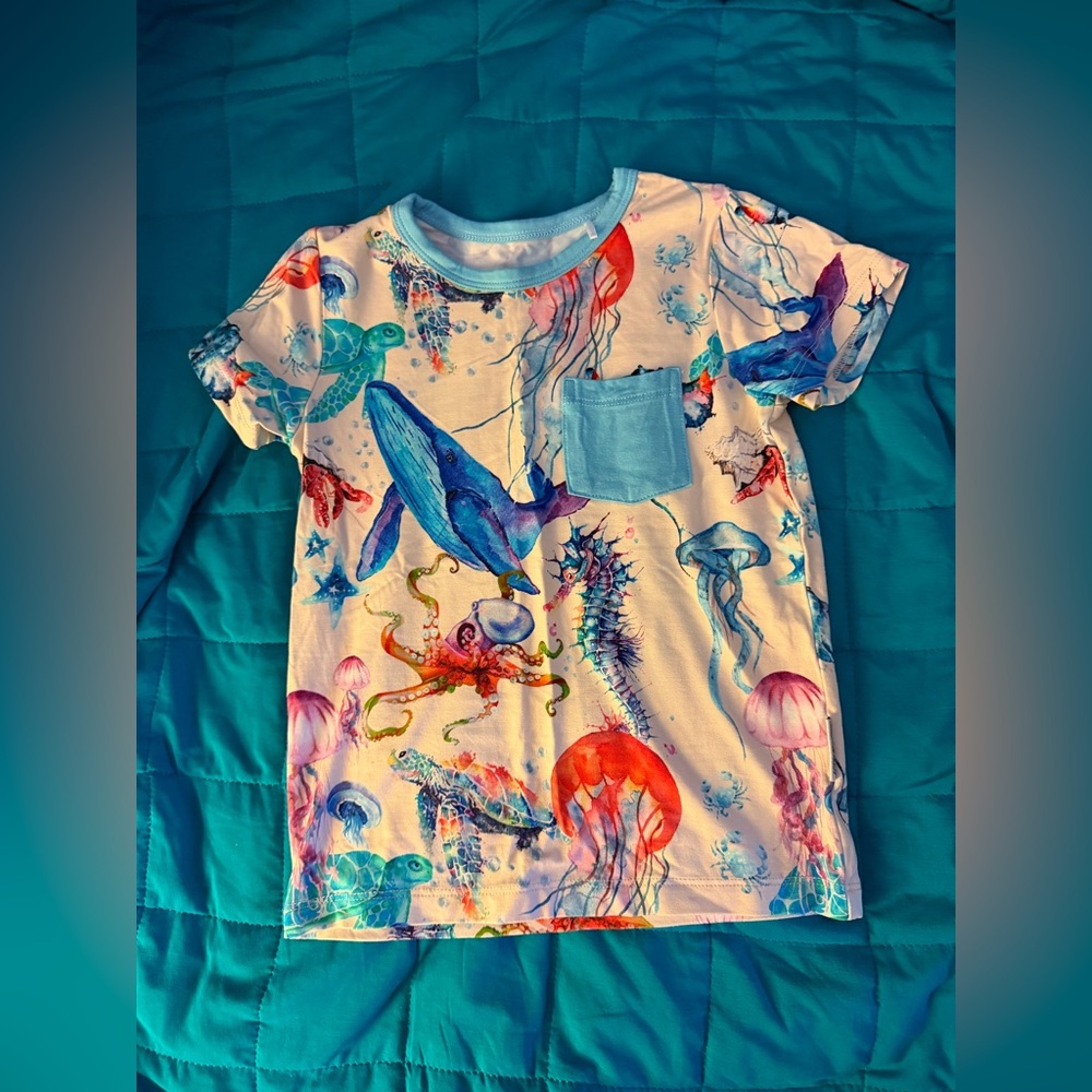 Tiny Threads (Now Treasured Threads) Marine Life Pocket Tee 18-24 VGUC